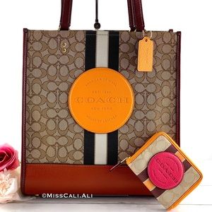 COACH Dempsey Tote Bag Signature Jacquard with Stripe & Coach Patch + Zip Wallet